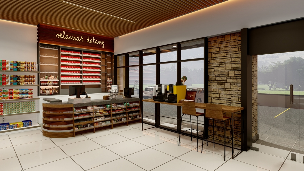 desain minimarket 2 lantai